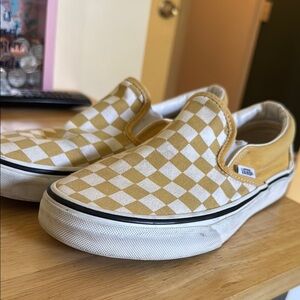 Vans Mustard Checkered Slip-On Shoes